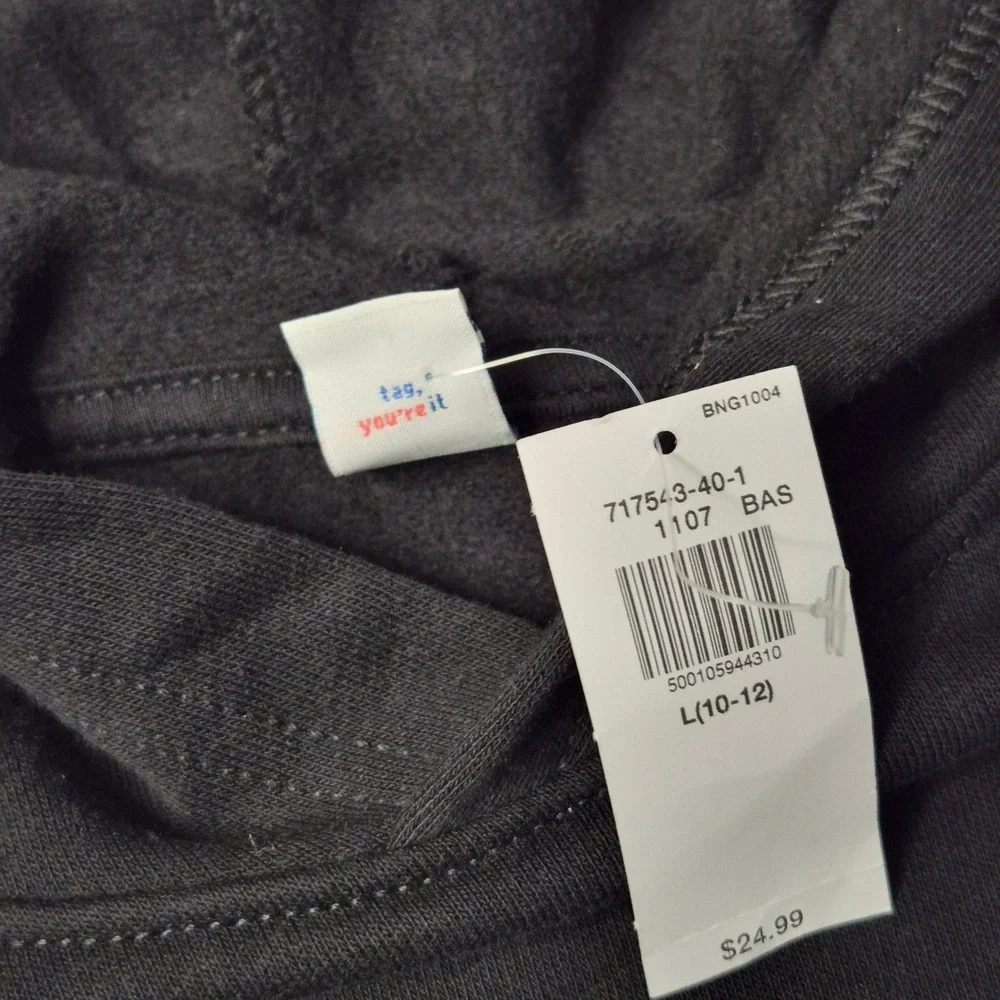 Old Navy Kids Pullover Hoodie Solid Black‎ Blank Wardrobe Staple NWT L 10/12